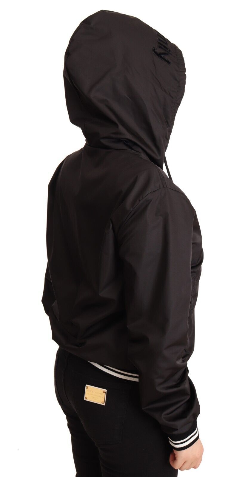 Dolce &amp; Gabbana Blouson aviateur à capuche en polyester noir entièrement zippé