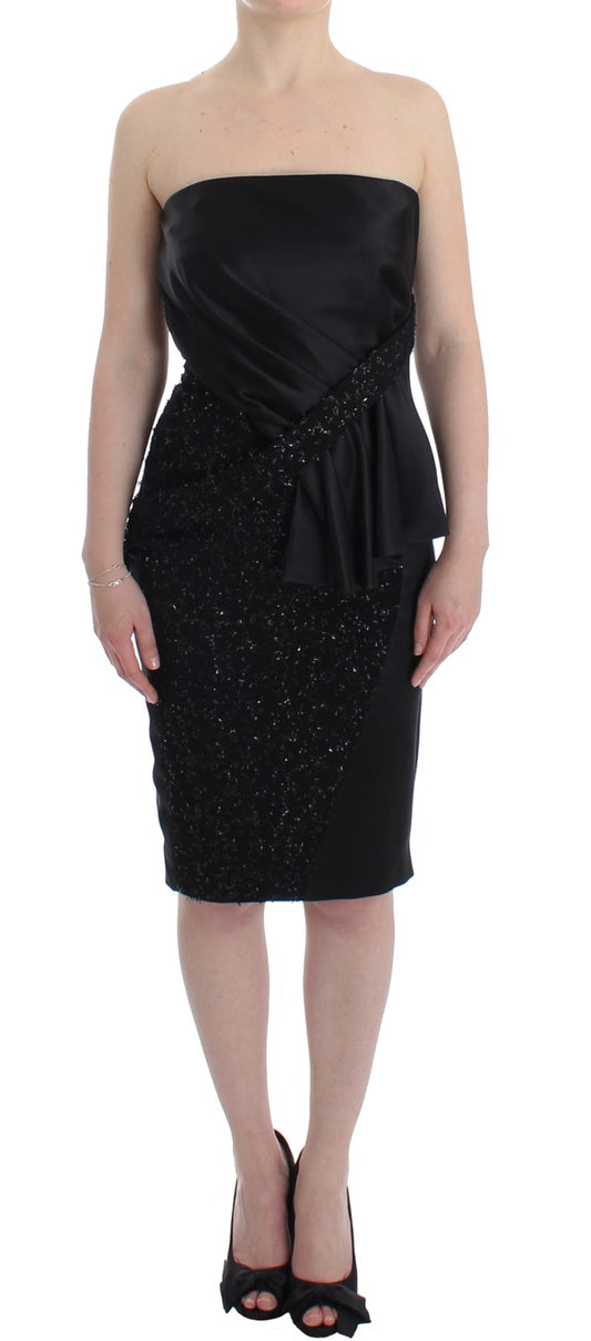 Robe crayon noire sans bretelles à ornements Masha Ma