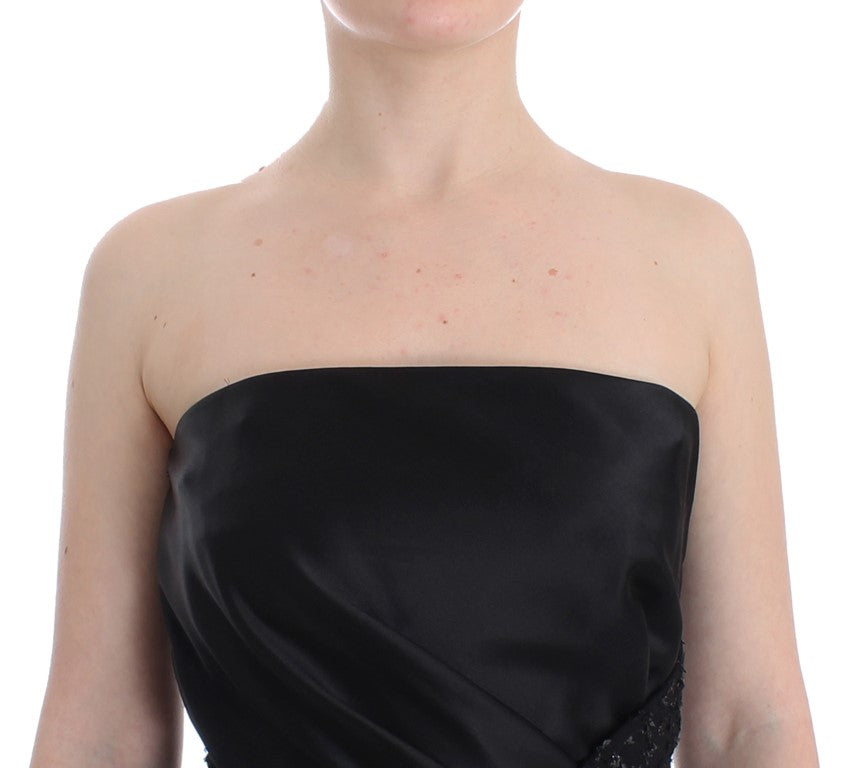 Robe crayon noire sans bretelles à ornements Masha Ma