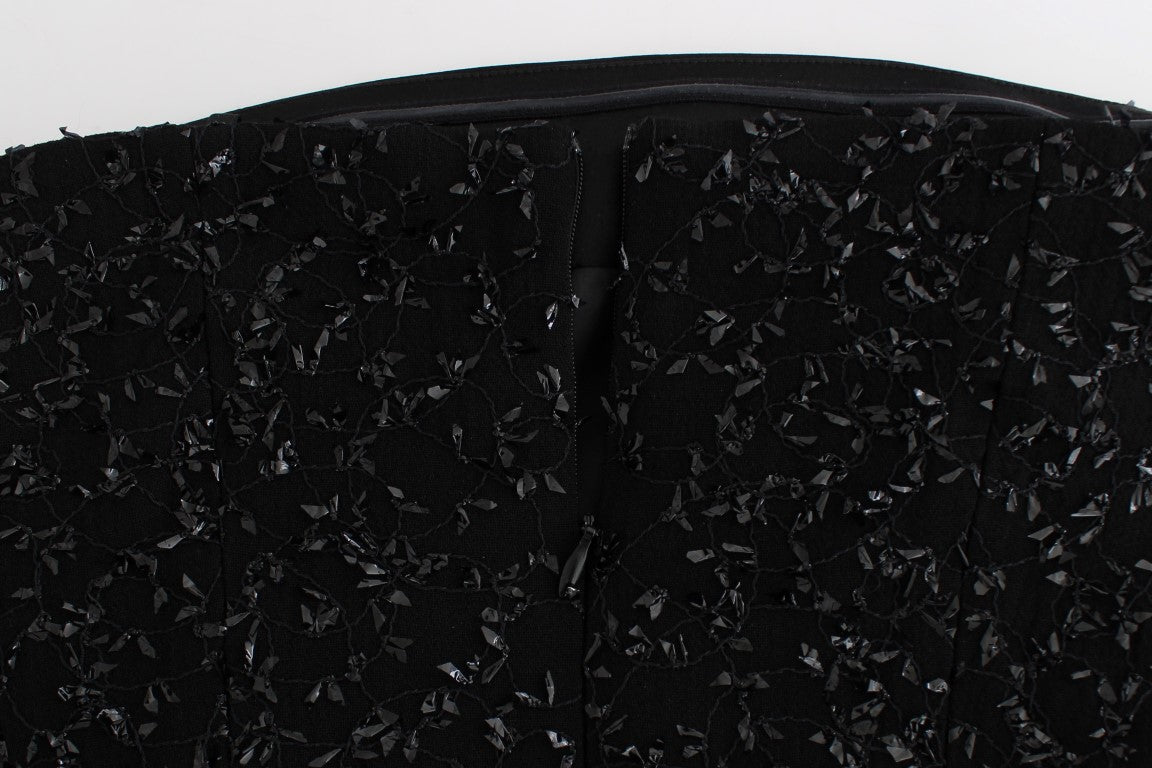 Robe crayon noire sans bretelles à ornements Masha Ma