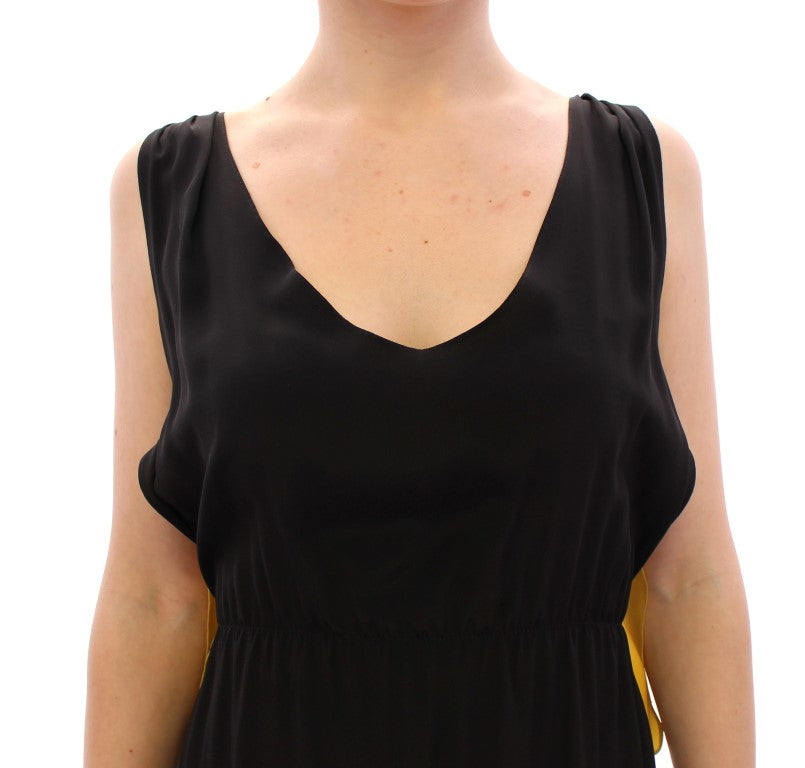 Robe de cocktail fourreau en soie noire et jaune Lamberto Petri