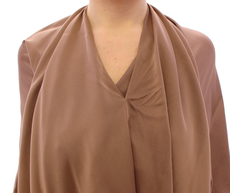 Robe de cocktail fourreau drapée en soie marron Lamberto Petri