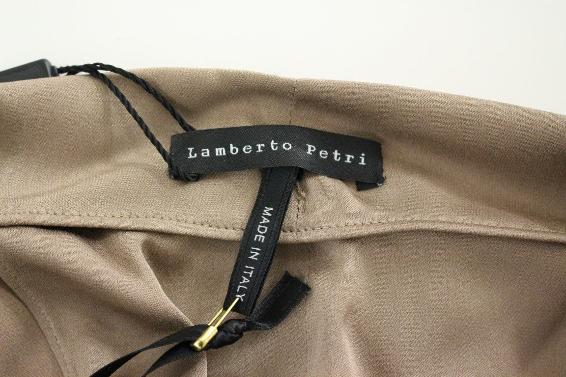 Robe de cocktail fourreau drapée en soie marron Lamberto Petri