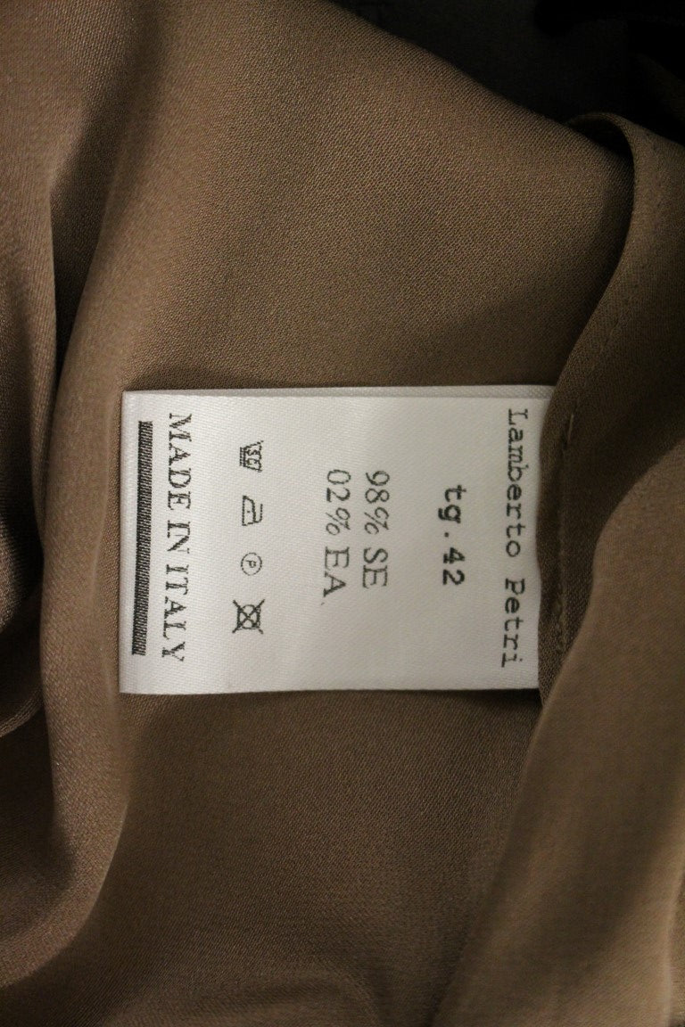 Robe de cocktail fourreau drapée en soie marron Lamberto Petri