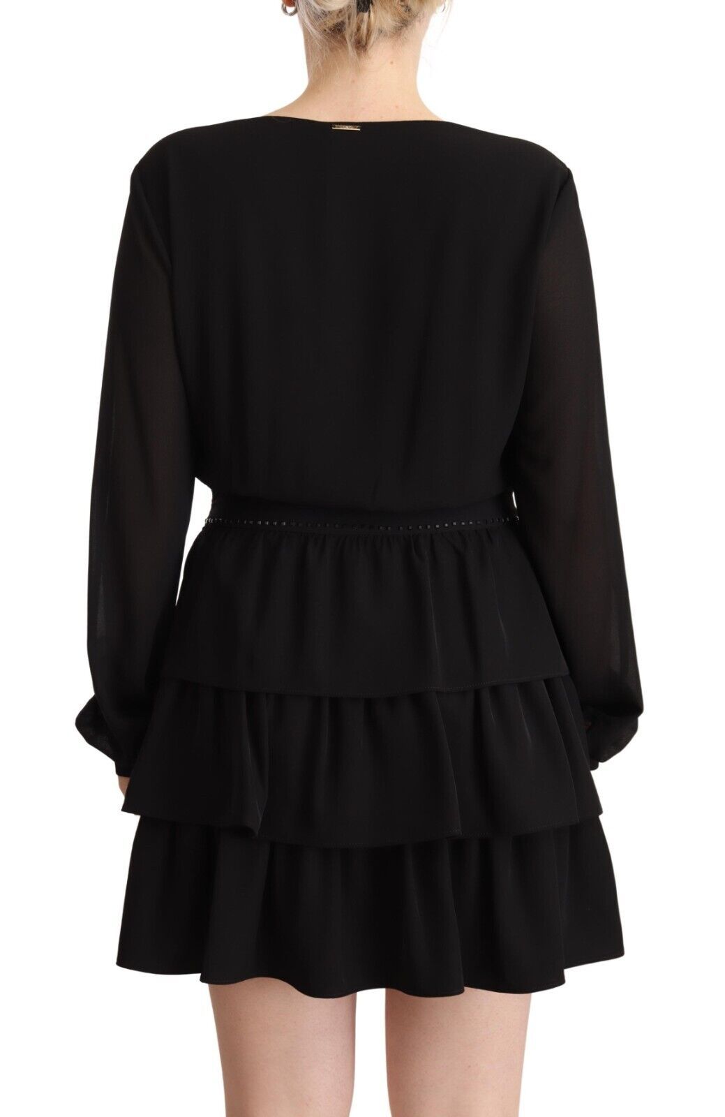 Liu Jo – Schwarzes, langärmliges Mini-A-Linien-Kleid aus Polyester mit V-Ausschnitt