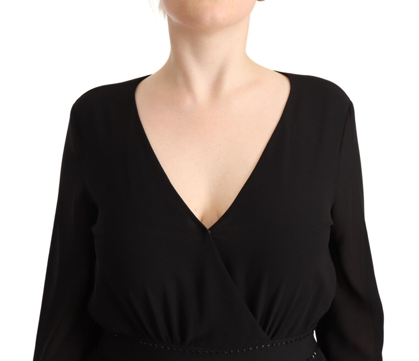 Liu Jo – Schwarzes, langärmliges Mini-A-Linien-Kleid aus Polyester mit V-Ausschnitt