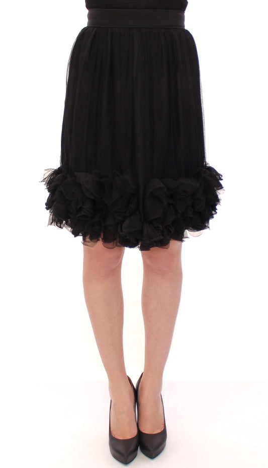 Jupe transparente en soie noire Dolce &amp; Gabbana au-dessus du genou