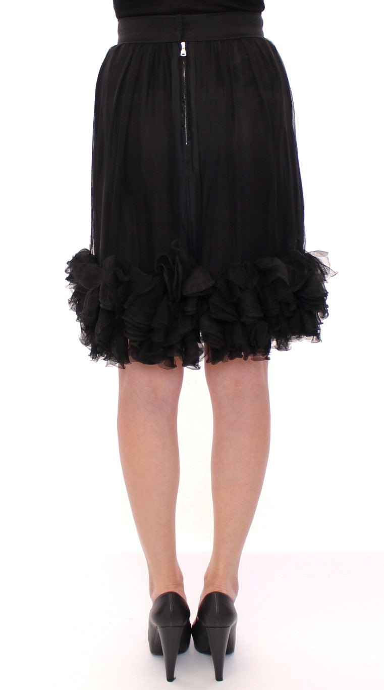Jupe transparente en soie noire Dolce &amp; Gabbana au-dessus du genou