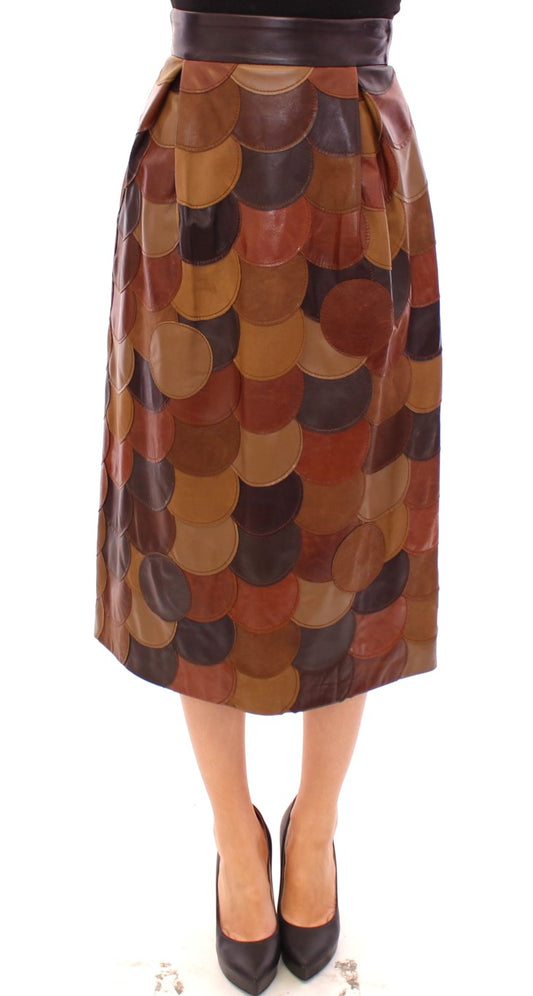 Jupe droite en cuir patchwork marron Dolce &amp; Gabbana