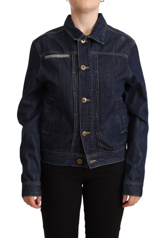 Veste en jean bleu foncé à manches longues et boutons Master Coat