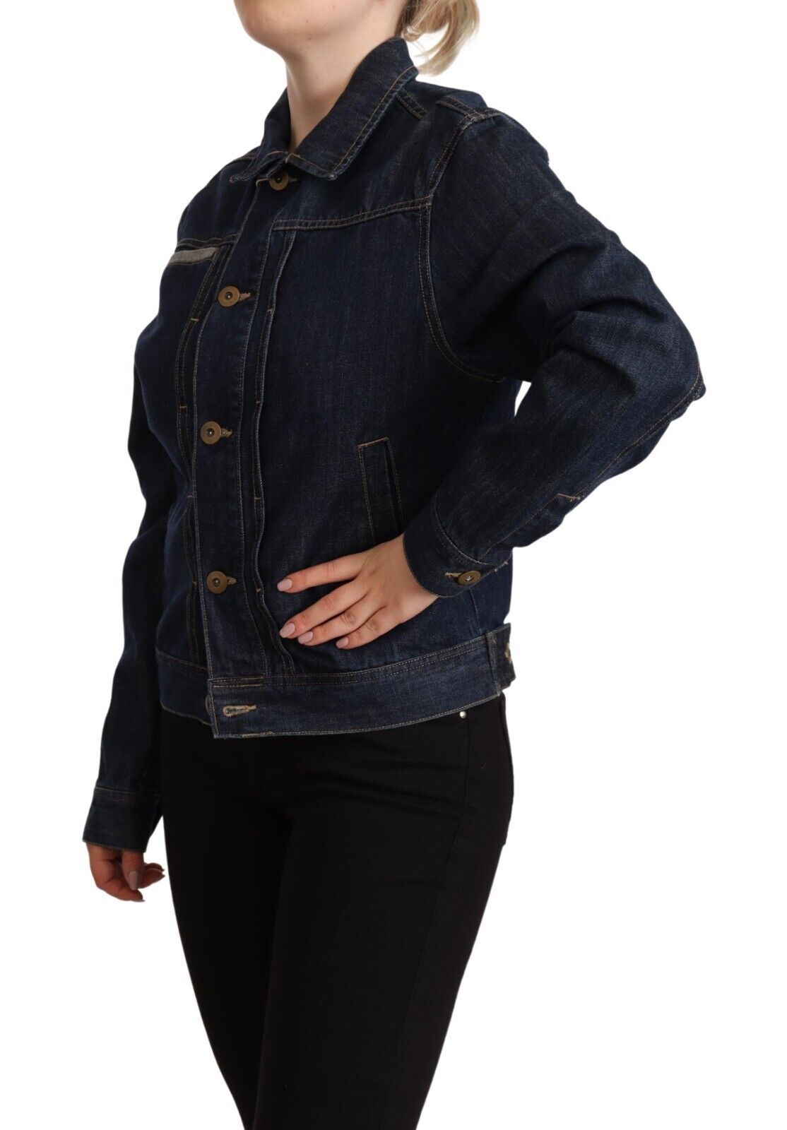 Veste en jean bleu foncé à manches longues et boutons Master Coat