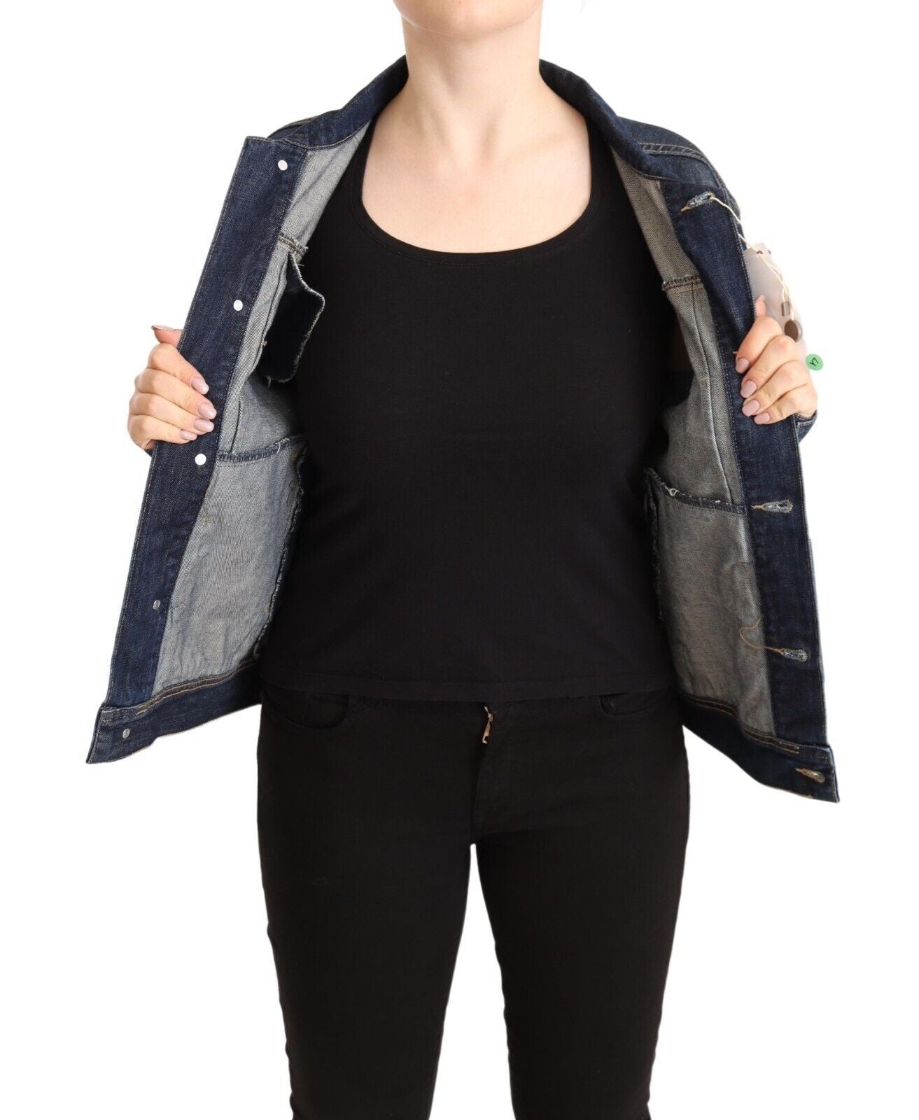 Veste en jean bleu foncé à manches longues et boutons Master Coat