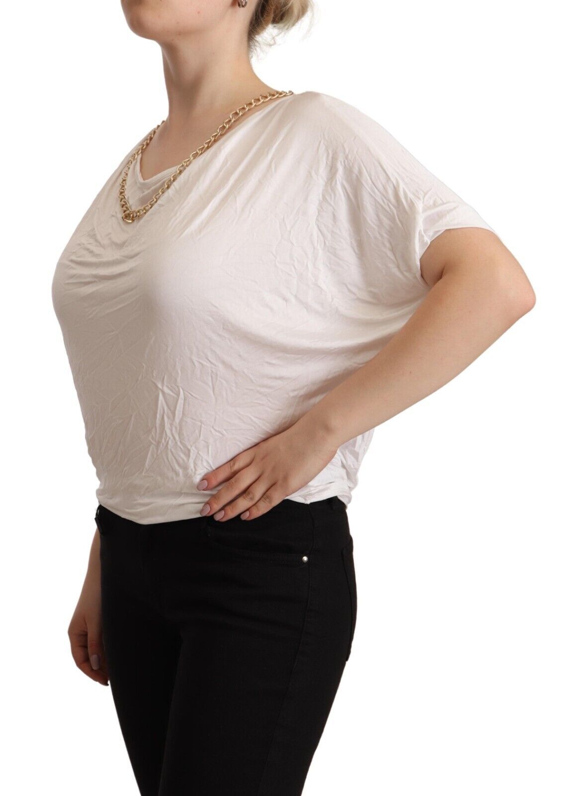 Guess By Marciano – Weißes, kurzärmliges T-Shirt-Oberteil mit goldener Kette