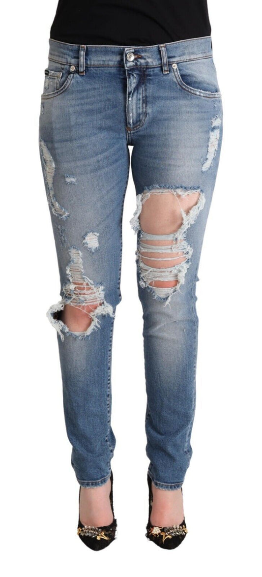 Jean skinny en denim de coton bleu effet vieilli Dolce &amp; Gabbana