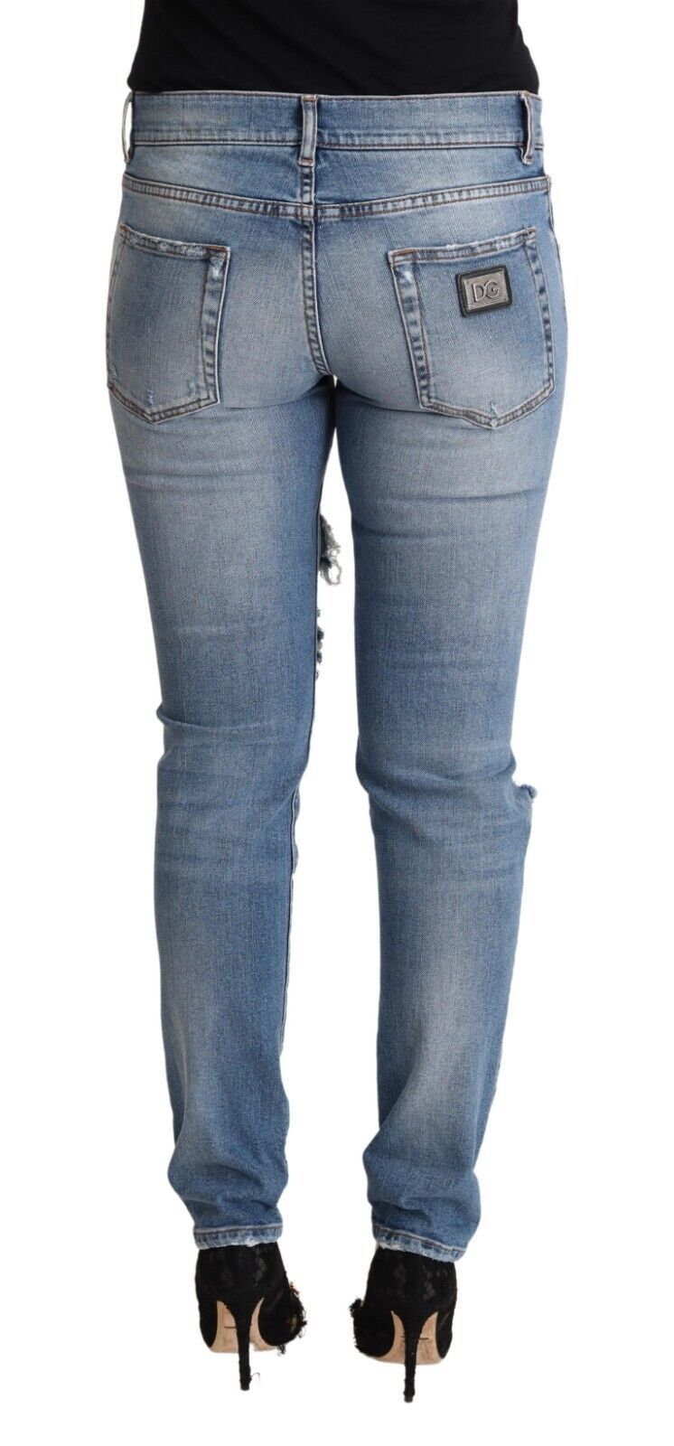 Jean skinny en denim de coton bleu effet vieilli Dolce &amp; Gabbana