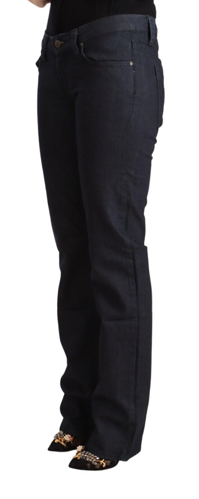 Exte Dunkelblaue Stretch-Jeans aus Baumwoll-Denim mit niedriger Taille und geradem Bein