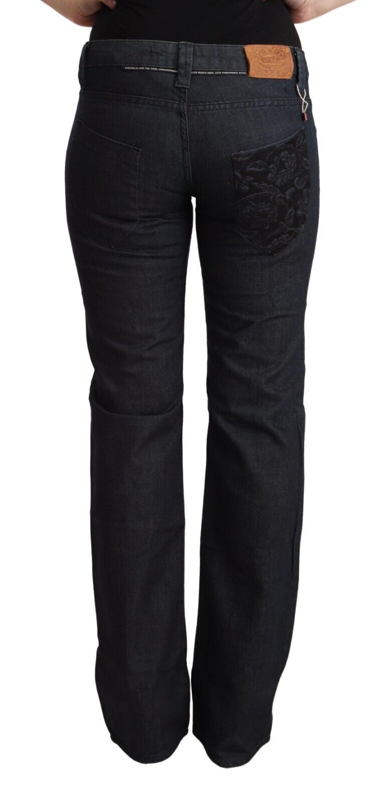 Exte Dunkelblaue Stretch-Jeans aus Baumwoll-Denim mit niedriger Taille und geradem Bein
