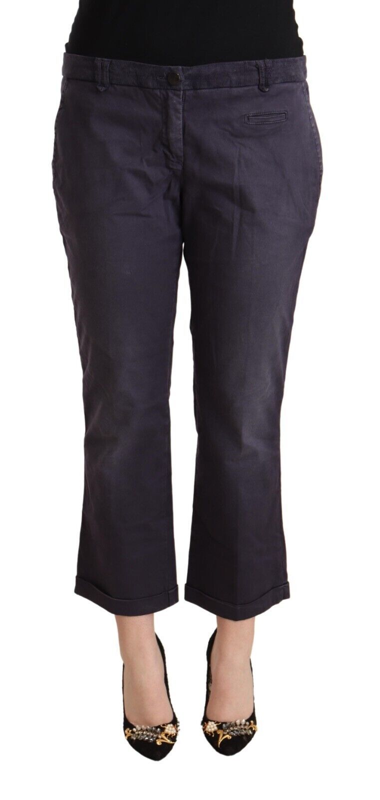 Pantalon court évasé noir taille basse à ourlet replié Jucca