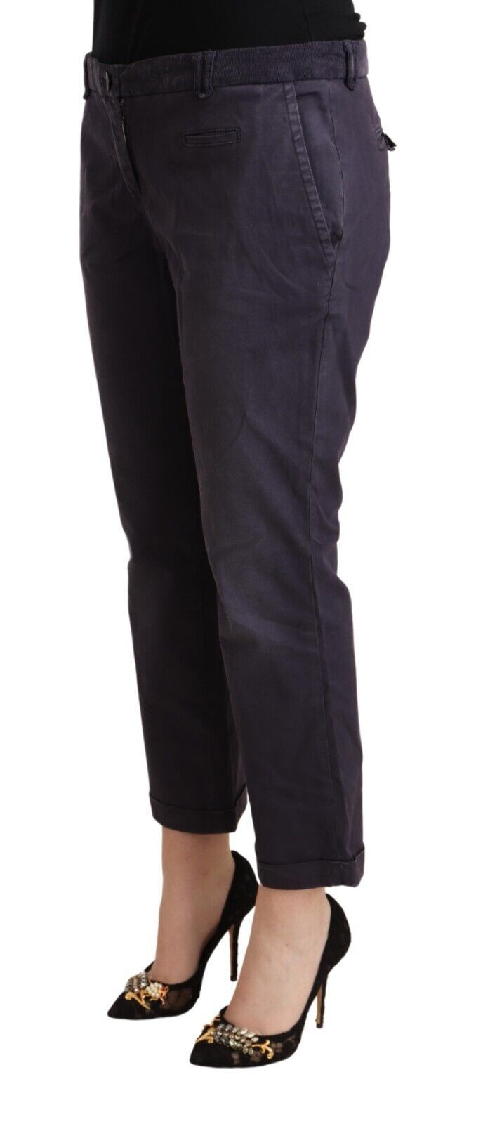 Pantalon court évasé noir taille basse à ourlet replié Jucca