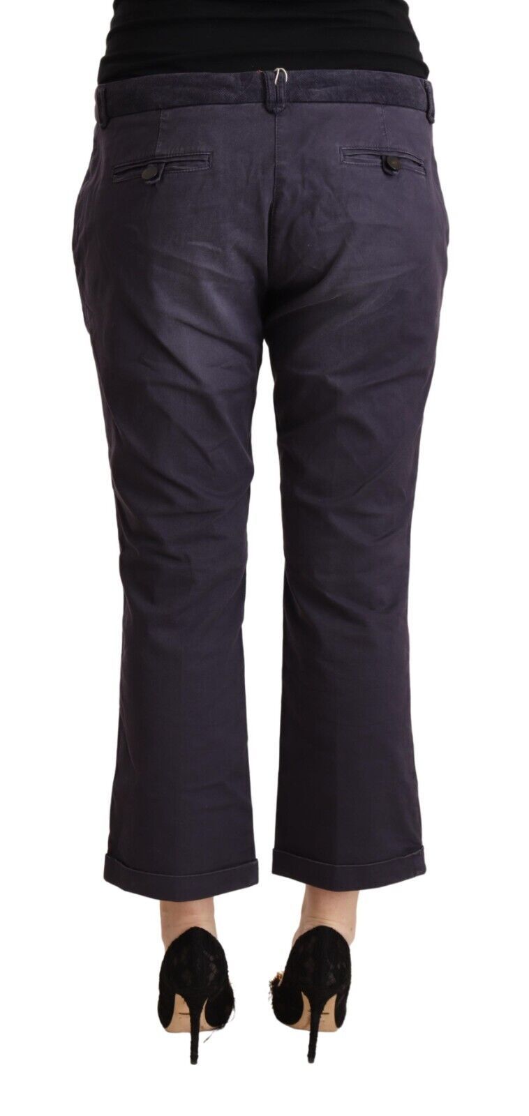 Pantalon court évasé noir taille basse à ourlet replié Jucca