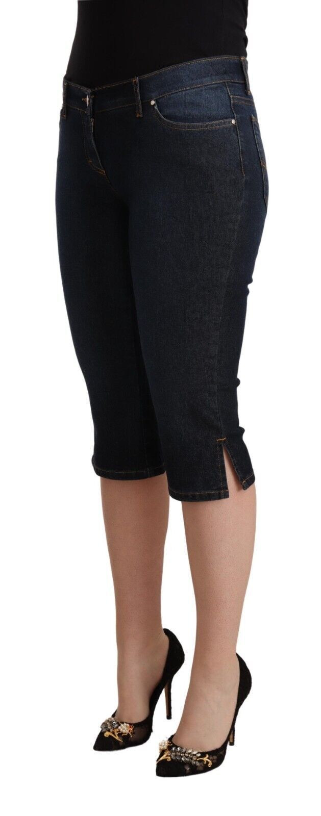 GF Ferre – Schmale Capri-Jeans aus Baumwollstretch in Blau mit niedriger Taille