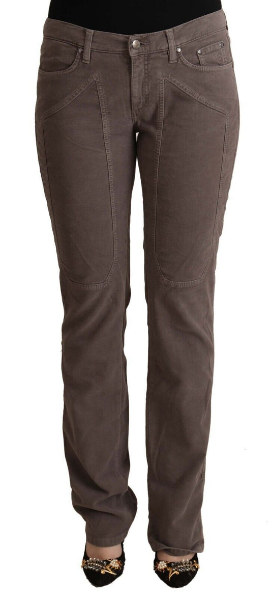 Jean Jeckerson en denim marron taille basse avec patchs emblématiques