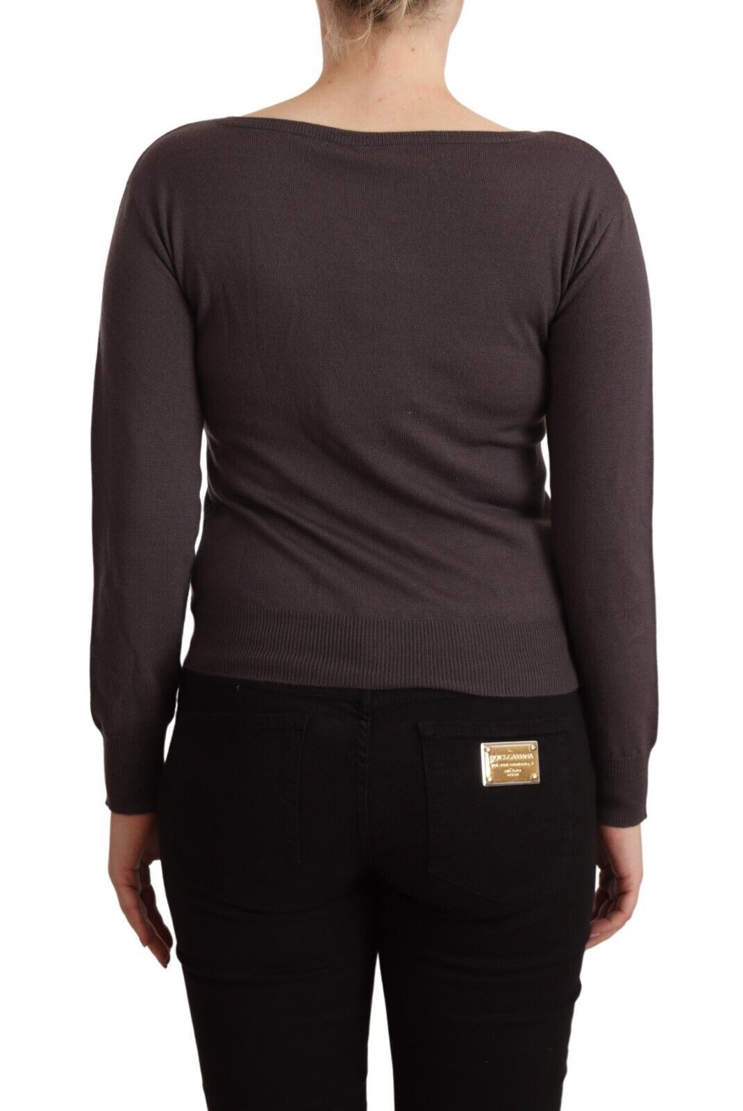 Pull à manches longues en laine marron à paillettes John Galliano