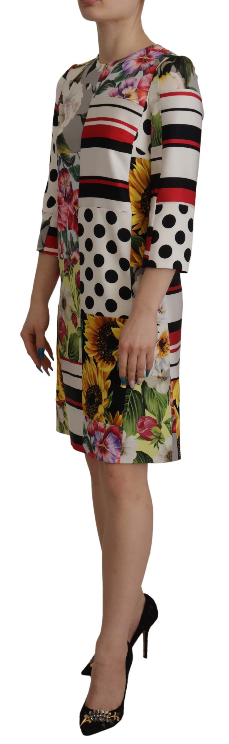 Robe fourreau en patchwork floral multicolore en charmeuse Dolce &amp; Gabbana