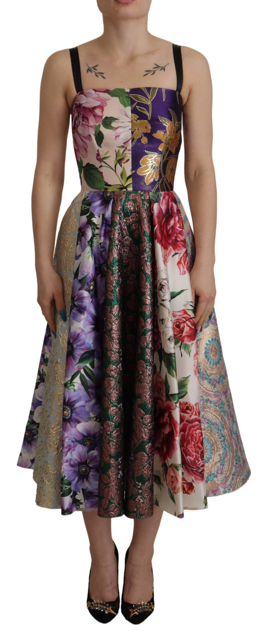 Robe mi-longue Dolce &amp; Gabbana en patchwork de soie à imprimé floral