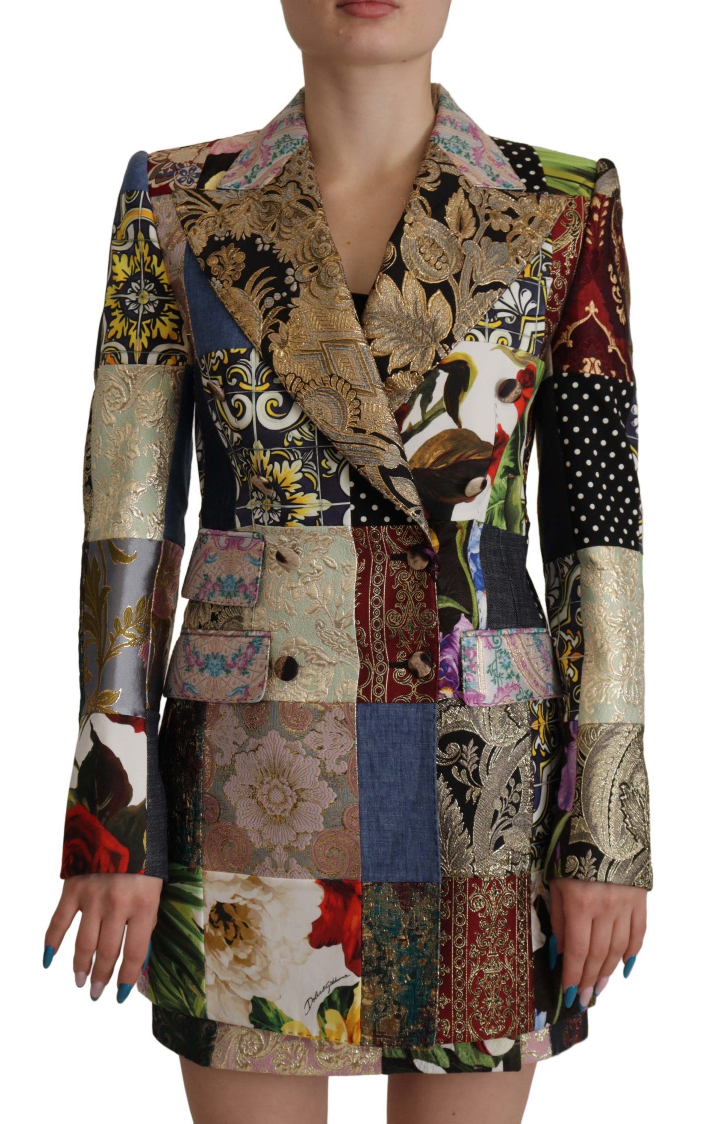 Dolce &amp; Gabbana Mehrfarbige, zweireihige Blazerjacke aus Patchwork-Jacquard