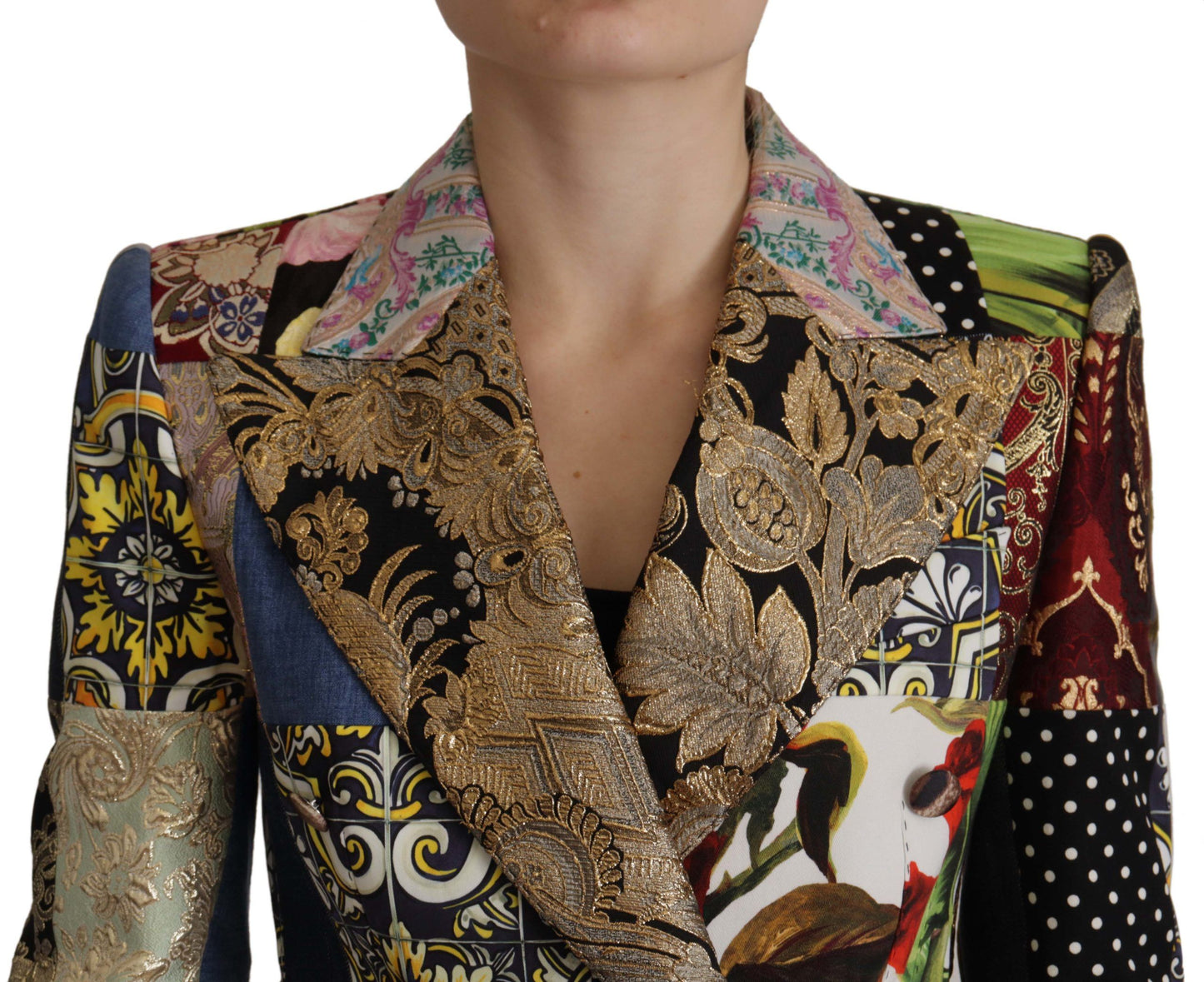 Dolce &amp; Gabbana Mehrfarbige, zweireihige Blazerjacke aus Patchwork-Jacquard