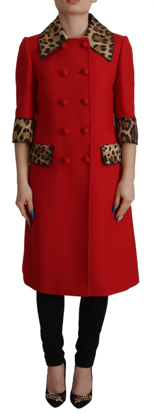 Dolce &amp; Gabbana – Trenchcoat-Jacke aus roter Wolle mit Leopardenmuster