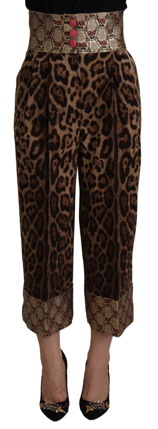 Pantalon taille haute en jacquard doré léopard marron Dolce &amp; Gabbana