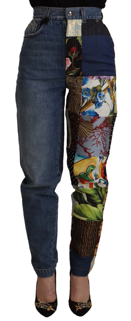 Pantalon taille haute en jacquard majolique bleu Dolce &amp; Gabbana