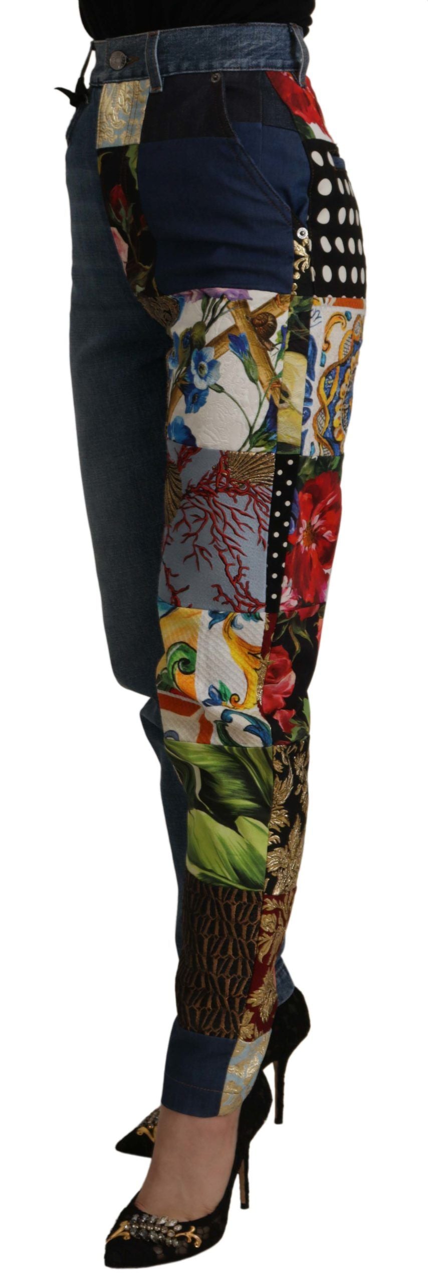 Pantalon taille haute en jacquard majolique bleu Dolce &amp; Gabbana