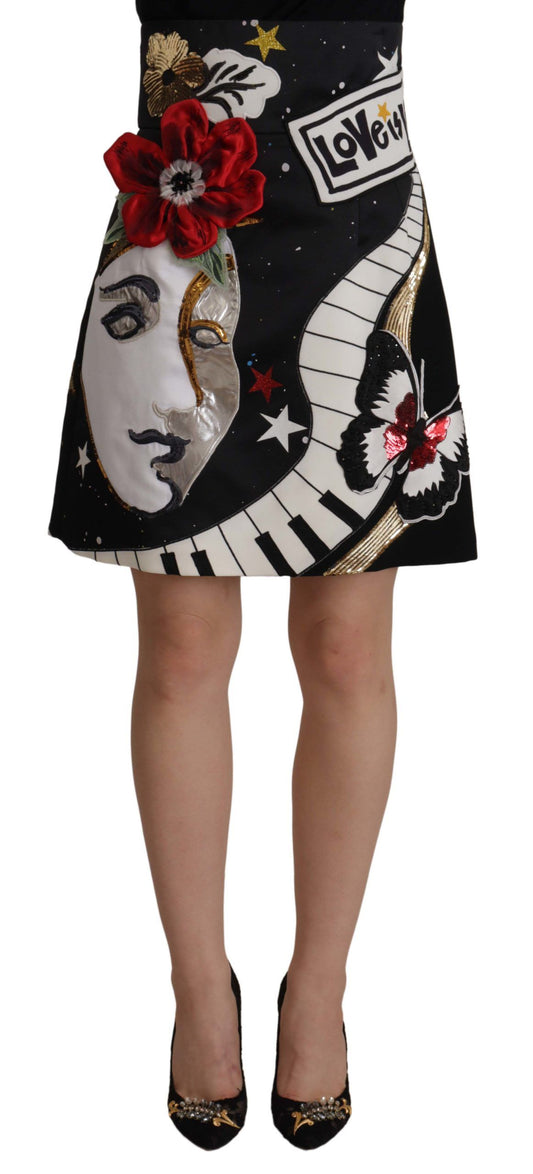 Jupe piano à paillettes Love Clock noire Dolce &amp; Gabbana