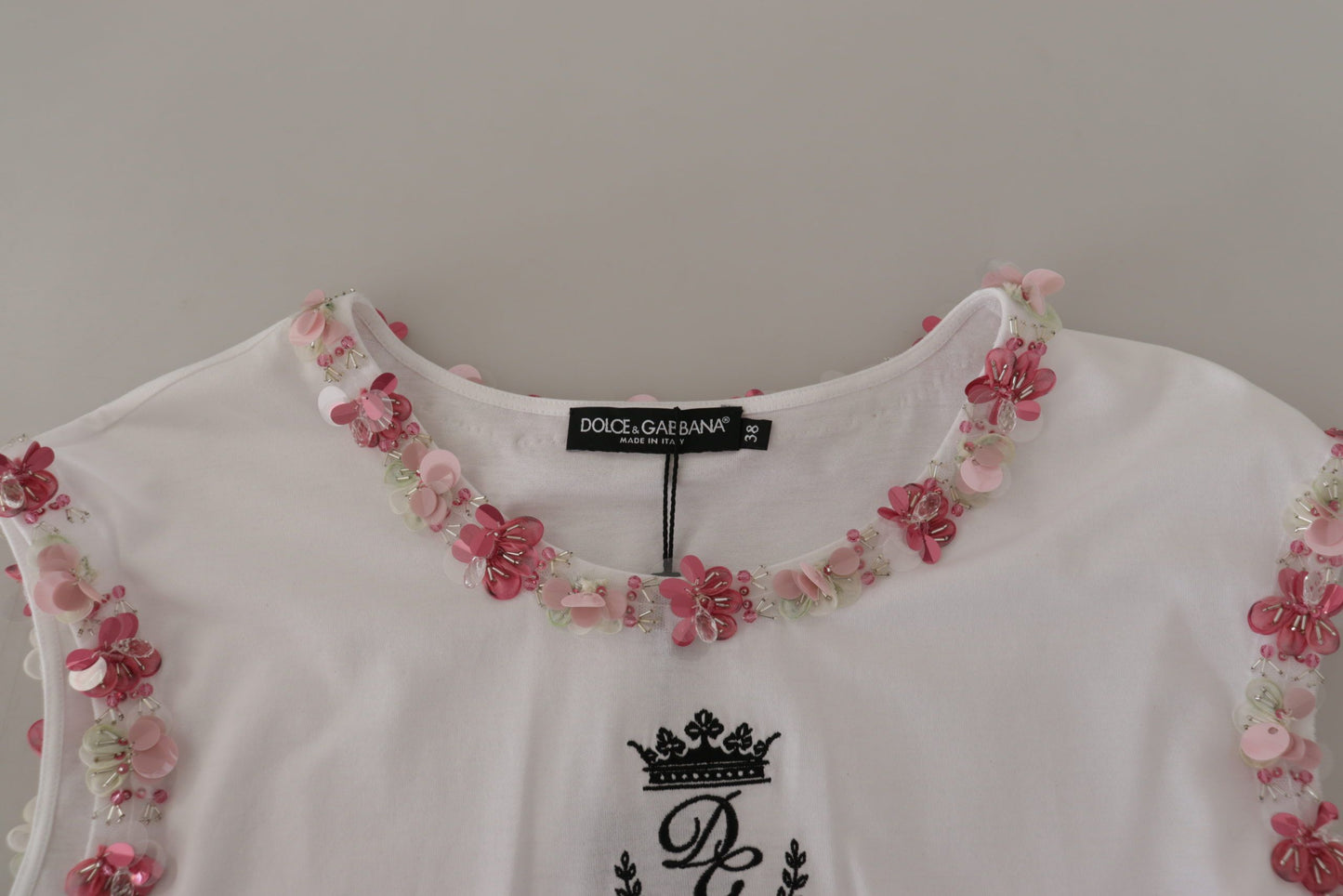 T-shirt à sequins floraux Dolce &amp; Gabbana blanc DG Crown