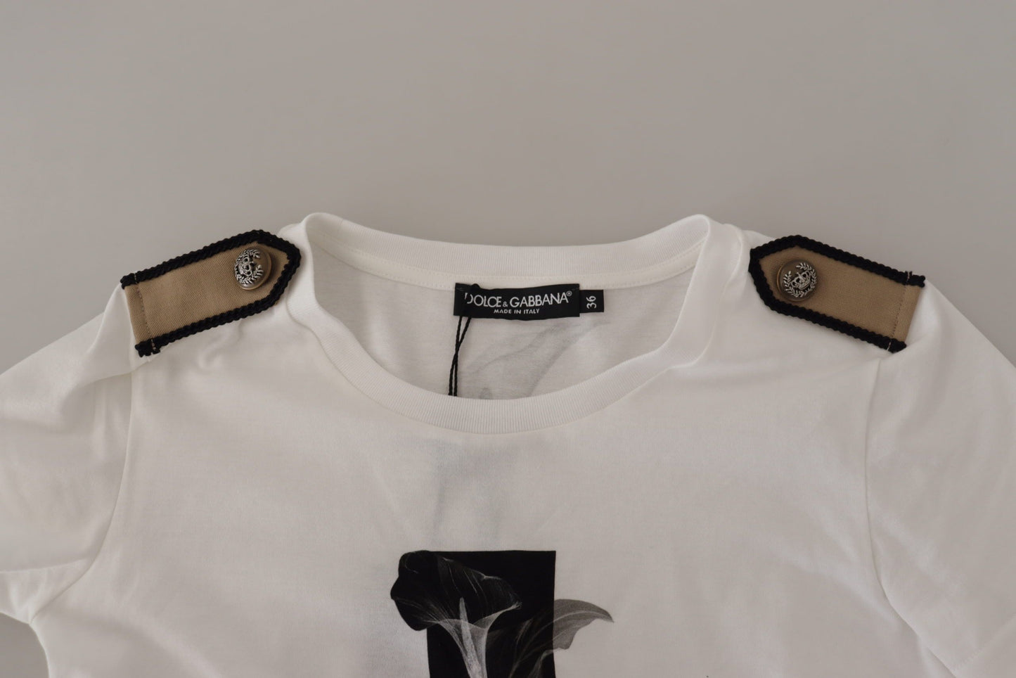 T-shirt ras du cou en coton Dolce &amp; Gabbana à roses blanches et noires