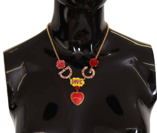 Collier chaîne à breloques en cristal Dolce &amp; Gabbana avec pendentif en or rose Love