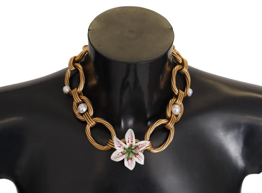 Collier Dolce &amp; Gabbana en or et orné de fleurs de lys blanc