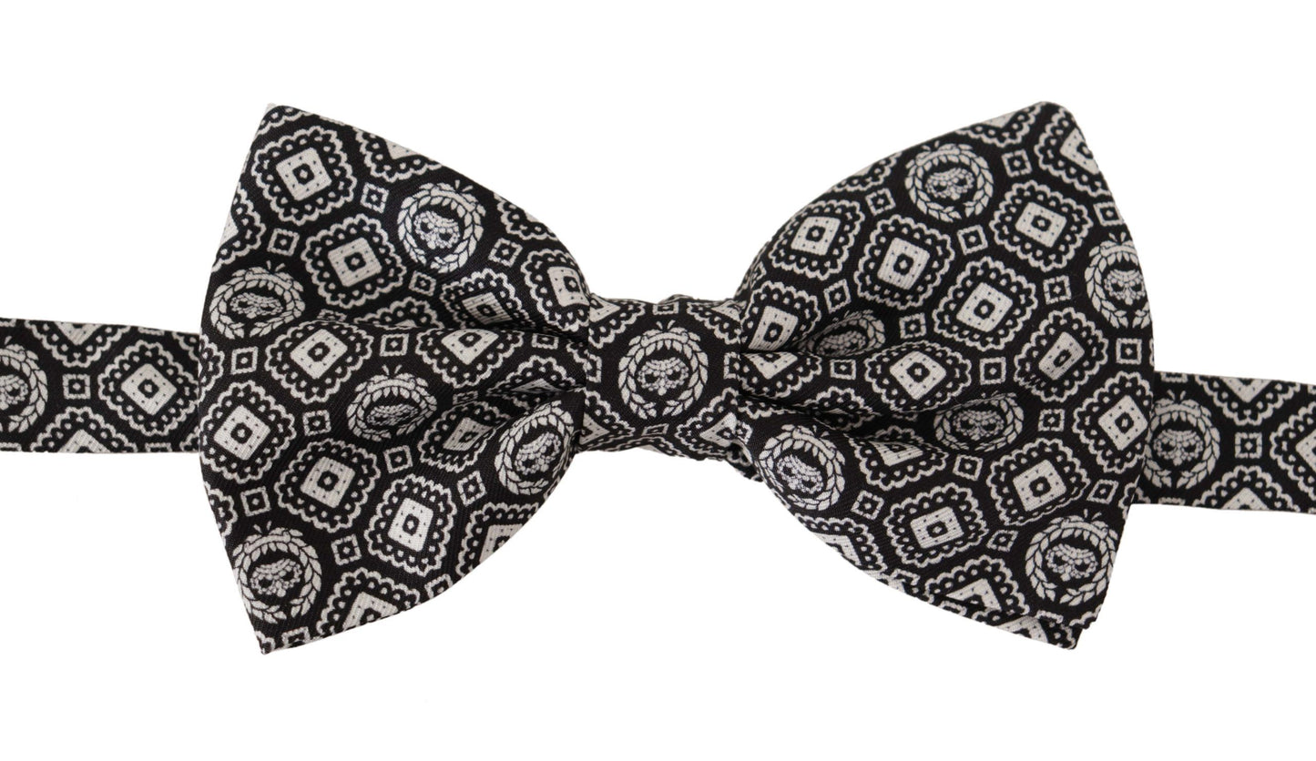 Dolce & Gabbana Black white 100% Silk Adjustable Neck Papillon Tie