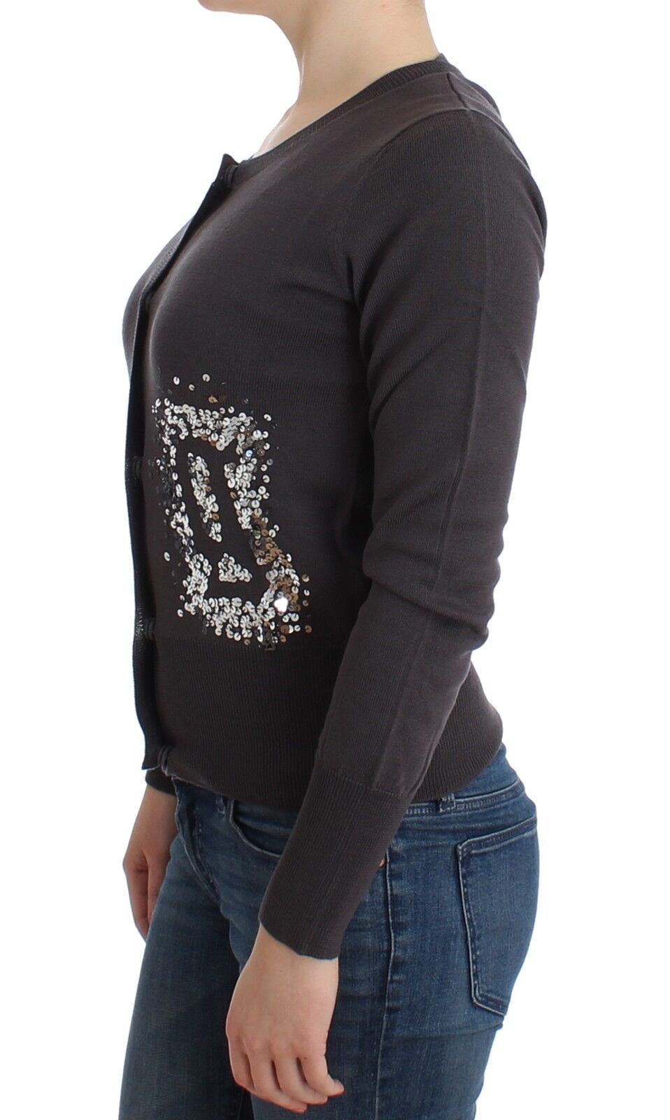 Pull en maille cardigan à paillettes en laine violette John Galliano