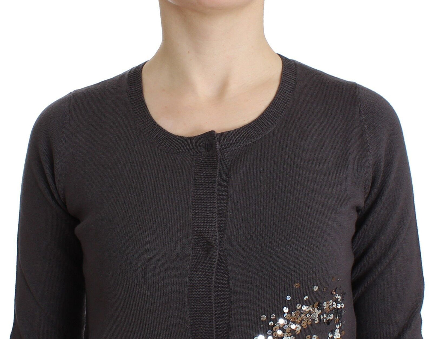 Pull en maille cardigan à paillettes en laine violette John Galliano