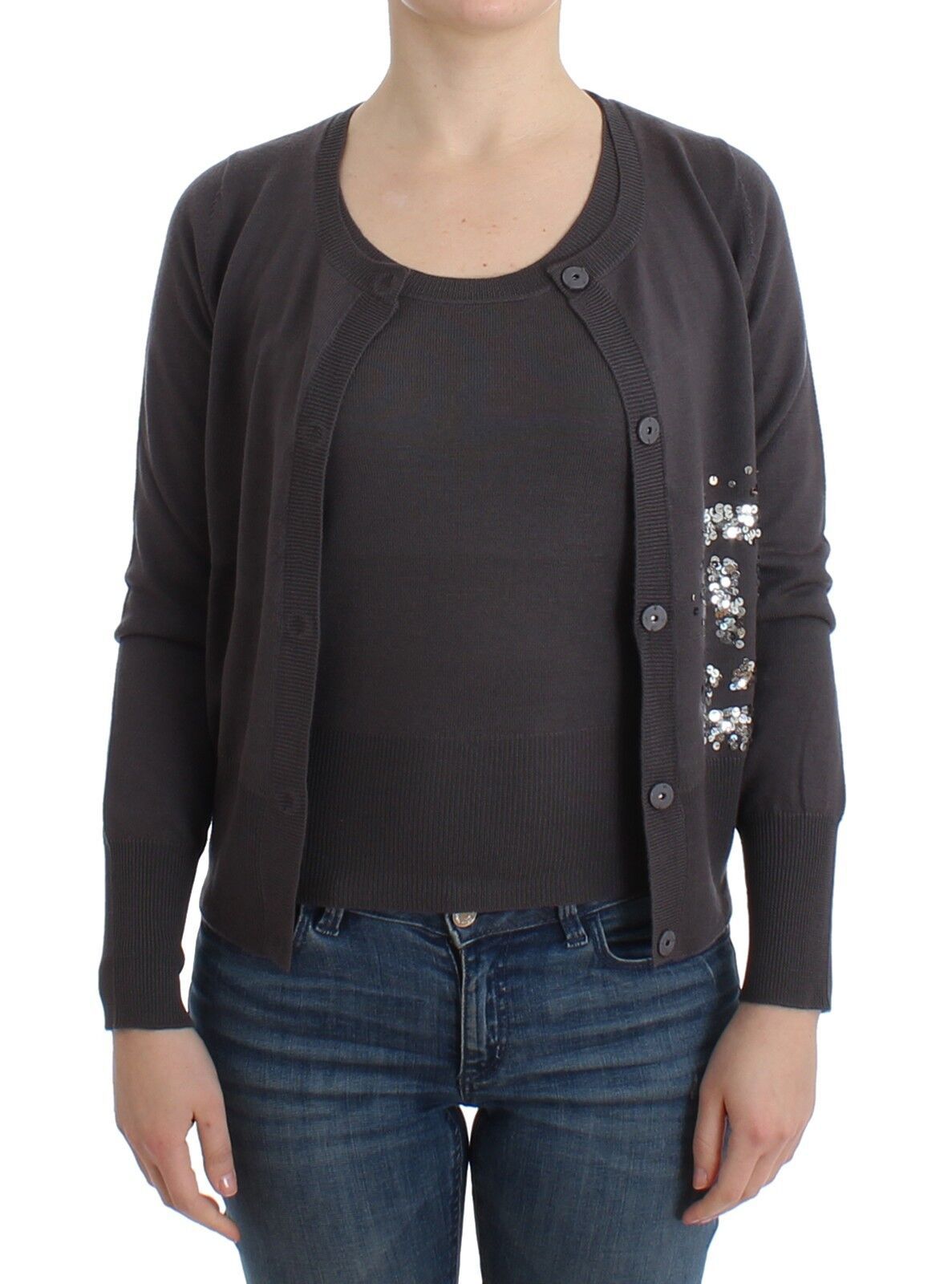 Pull en maille cardigan à paillettes en laine violette John Galliano