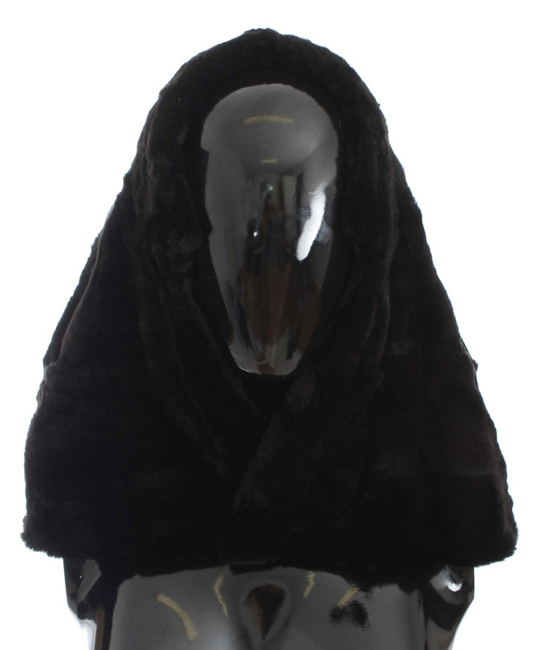 Bonnet écharpe à capuche en fourrure de belette noire Dolce &amp; Gabbana