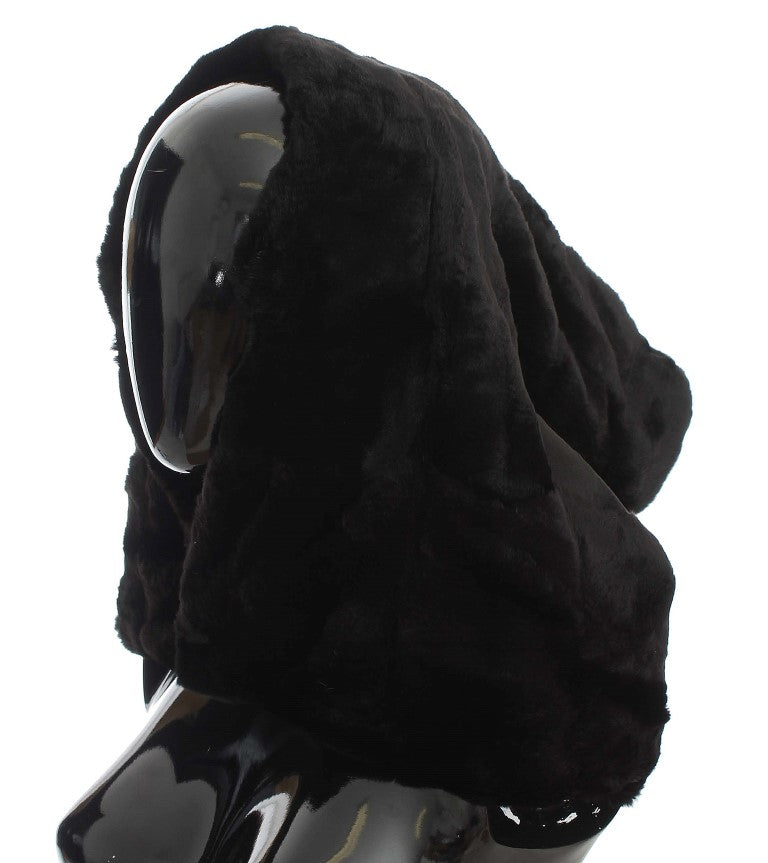 Bonnet écharpe à capuche en fourrure de belette noire Dolce &amp; Gabbana