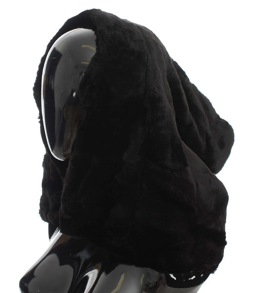 Bonnet écharpe à capuche en fourrure de belette noire Dolce &amp; Gabbana