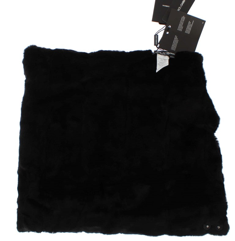Bonnet écharpe à capuche en fourrure de belette noire Dolce &amp; Gabbana