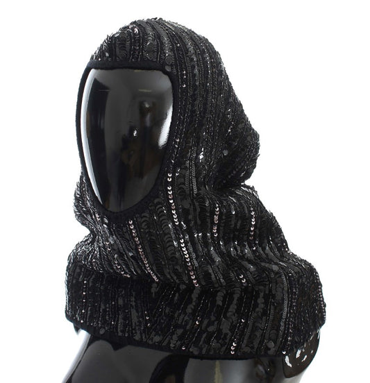 Bonnet écharpe à capuche en tricot noir à sequins Dolce &amp; Gabbana