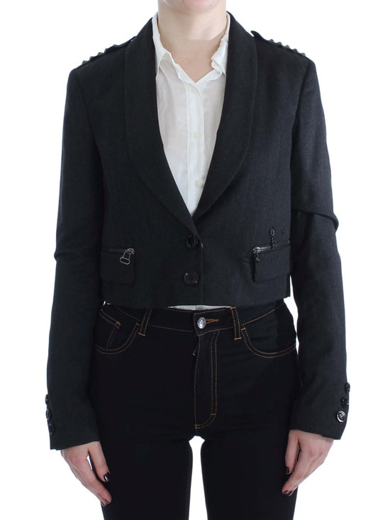 Exte Graue Stretch-Kurzjacke mit Goldnieten